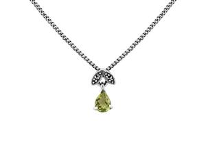 Art Nouveau Style Pear Peridot & Marcasite Pendant in 925 Sterling Silver