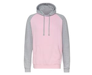 Awdis Just Hoods Adults Unisex Two Tone Hooded Baseball Sweatshirt/Hoodie (Baby Pink/Heather Grey) - RW3928