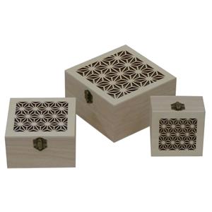 Boyle Wood Square Boxes Laser-Cut Geometric with Catch - Set of 3