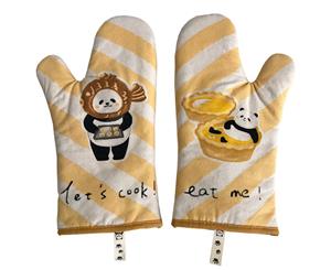 Cartoon Bear Resistance Oven Mitts Set - YellowWhite 1 Pair