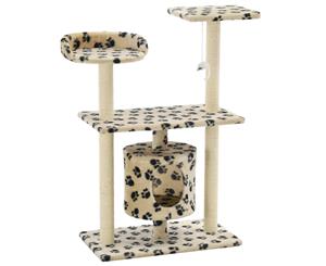 Cat Tree with Sisal Scratching Posts Beige Paw Prints Scratcher Tower