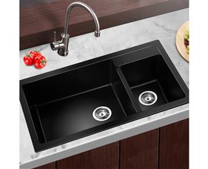 Cefito Kitchen Sink Quartz Stone Granite Top Undermount Double Bowl 860x500mm