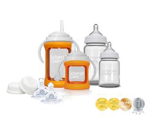 Cherub Baby Glass Bottle Starter Kit with Protective Colour Change Silicone Sleeve - Orange