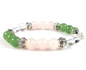 Chest Problems Support Healing Crystal Gemstone Bracelet - Handcrafted - Aventurine Clear Quartz and Rose Quartz 8mm