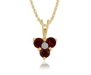 Classic Round Garnet & Diamond Cluster Pendant in 9ct Yellow Gold