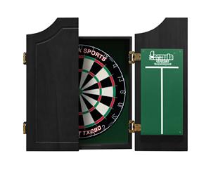 Dart Board Set SOLID WOOD BLACK Dart Board Cabinet AND Bristle TX290 Dart Board