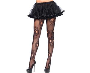 Day of the Dead Sugar Skull Black Tights Adult