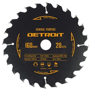 Detroit 160mm 20T TCT Circular Saw Blade for Wood Cutting