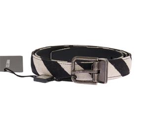 Dolce & Gabbana Black White Striped Linen Leather Belt