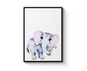 Elephant Painting Nursery Wall Art - Black Frame