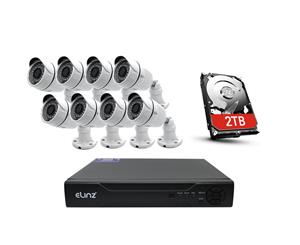 Elinz 8CH CCTV Security System 8x Cameras 1080P Face Detection DVR 5MP 2TB