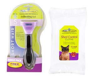 FURminator Small Cat Deshedding Tool For Short Hair Bonus Pack