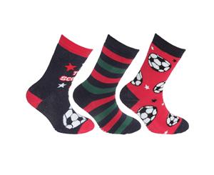 Floso Childrens/Kids Retro Gripper Socks (3 Pairs) (Red/Navy) - K353