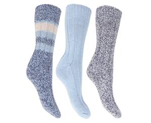 Floso Ladies/Womens Thermal Thick Chunky Wool Blended Socks (Pack Of 3) (Blue) - W419