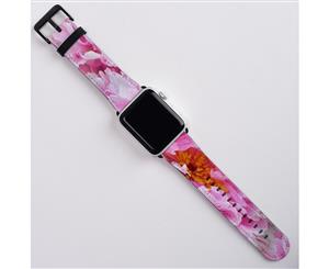 For Apple Watch Band (42mm) Series 1 2 3 & 4 Leather Strap iWatch Peonies