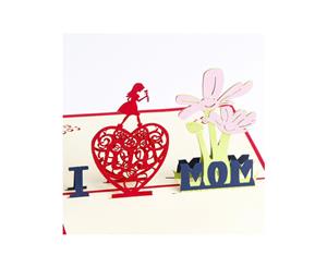 I Love Mom 3d Pop Up Handmade Greeting Card for Mothers Day