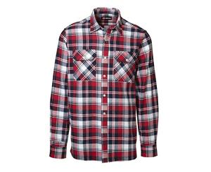 Id Mens Green Leaf Check Regular Fitting Long Sleeve Press Stud Shirt (Red) - ID154