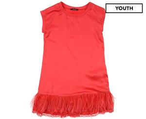 Jakioo Girls' Satin Fringe Dress - Red