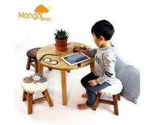 Kids Wooden Table Chair Set Mix Animal + 4 stools MANGO TREES Children Furniture