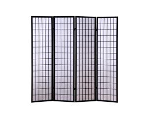 Levede 4 Panel Room Divider Screen Door Stand Privacy Fringe Wood Fold Black