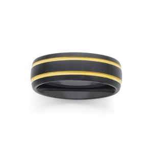 M+Y Tungsten Carbide Black & 2 Gold Lines Ring