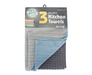 Microbrite Set of 3 Tea Towels Grey and Blue