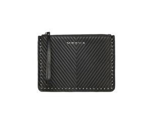 Mocha Chevron Stud Leather Clutch - Black