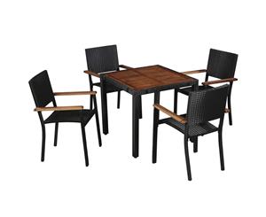 Outdoor Dining Set 5 pcs Poly Rattan and Solid Acacia Wood Table Chair