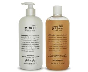 Philosophy Pure Grace Nude Rose Shampoo Bath & Shower Gel + Body Lotion Pack 480mL