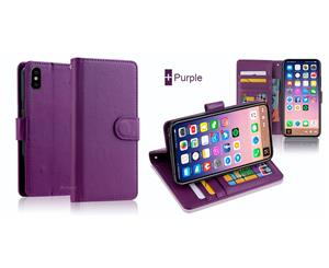 Purple For Apple iPhone XR Premium Leather Wallet Purse TPU JELLY Case Cover