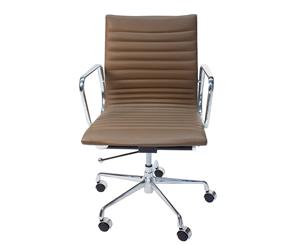 Replica Eames Low Back Ribbed Leather Management Desk / Office Chair - Solid Brown