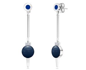 St. Louis Blues Diamond Dangle Earrings For Women In Sterling Silver Design by BIXLER - Sterling Silver