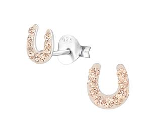 Sterling Silver Silk Kids Horseshoe Stud earrrings made with Swarovski Crystal