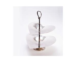 VALENTINO 36cm Tall 2 Tier Cake Stand - Polished Steel