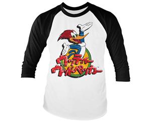 Woody Woodpecker Baseball T Shirt Washed Japanese Logo Official Mens 3/4 - White