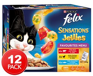 12 x Felix Sensations Jellies Favourites Menu Cat Food 85g