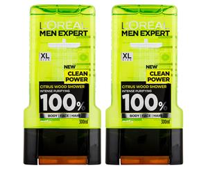 2 x L'Oral Men Expert Clean Power Shower Gel 300mL