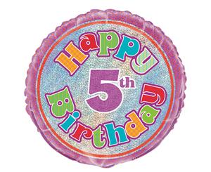 45cm 5th Birthday Foil Prismatic Balloons Packaged