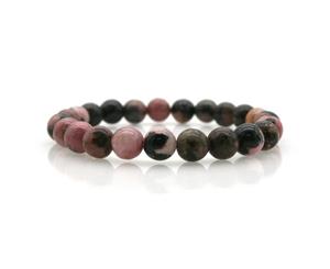 8mm Natural Semi-Precious Rhodonite Gemstones Healing Crystal Stretch Beaded Bracelet