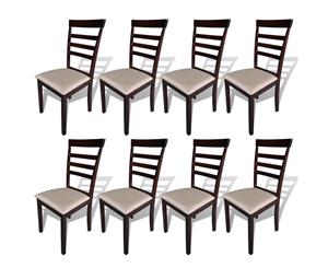 8x Solid Wood Dining Chairs Brown and Cream Kitchen Furniture Seats