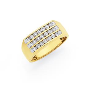 9ct Gold Diamond Channel Set Gents Dress Ring