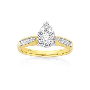 9ct Gold Diamond Cluster Pear Shape Ring