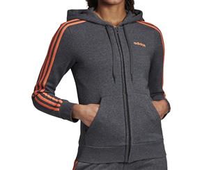 Adidas Women's Essentials 3-Stripes Zip Hoodie - Dark Grey Heather/Semi Coral