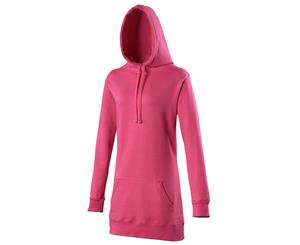 Awdis Girlie Womens Longline Hooded Sweatshirt / Hoodie (Hot Pink) - RW167