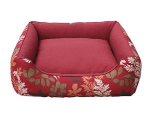 Belle Reversible Pet Bed Cushion Red Floral / Solid Red