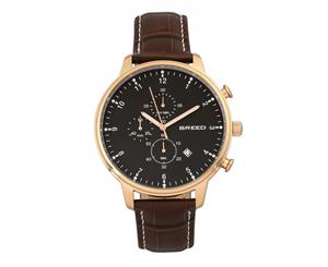 Breed Holden Chronograph Leather-Band Watch w/ Date - Rose Gold/Brown