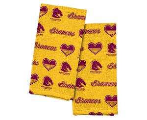 Brisbane Broncos NRL Team Logo and Coloured Tea Towels (2 pack)