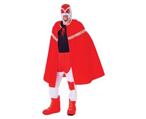 Bristol Novelty Mens Wrestler Costume And Mask (Red/White) - BN171