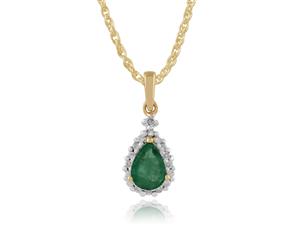 Classic Pear Emerald & Diamond Pendant in 9ct Yellow Gold