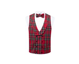 Dobell Mens Red Tartan Vest Regular Fit Double Breasted Shawl Lapel